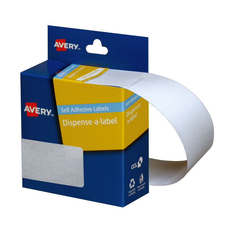 Avery Dispenser Rectangle Labels - 76 x 27mm - White - Roll of 180 Labels