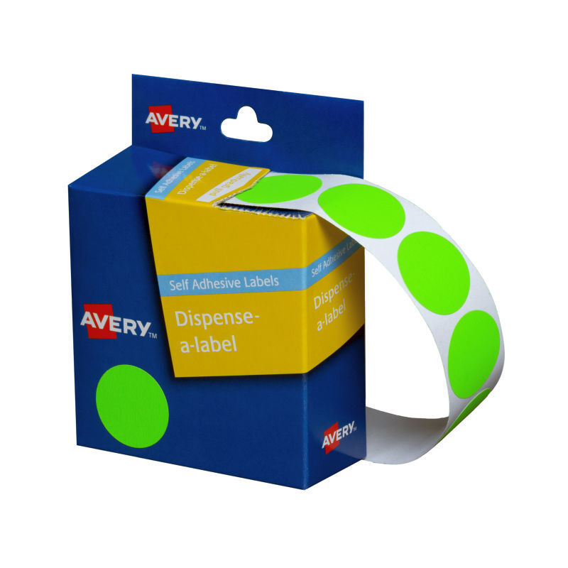 Avery Green Round Labels in Dispenser - 24mm Diameter - Roll of 350 Labels