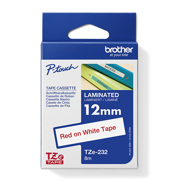 Brother TZe-232 Label Tape - Red on White - 12 mm