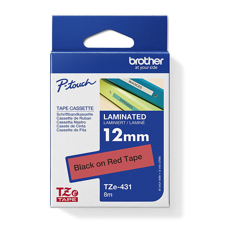 Brother TZe-431 Label Tape - Black on Red - 12 mm