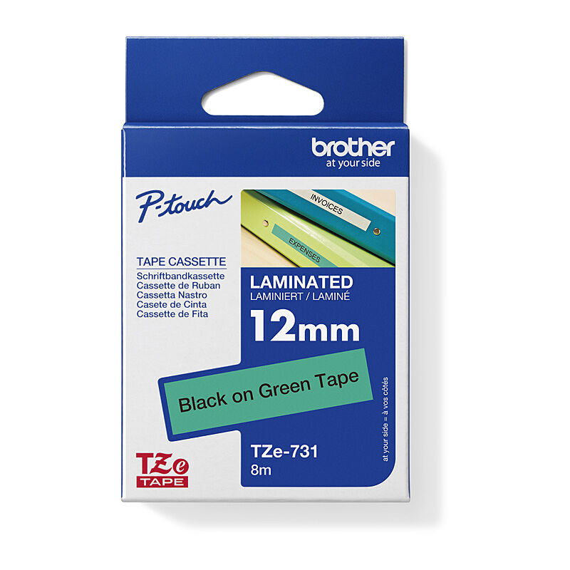 Brother TZe-731 Label Tape - Black on Green - 12 mm x 8m