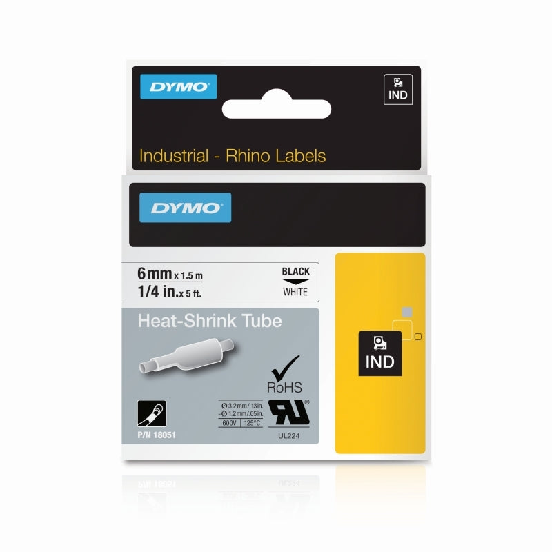 Dymo Rhino 6mm Heat Shrink Tube Black on White