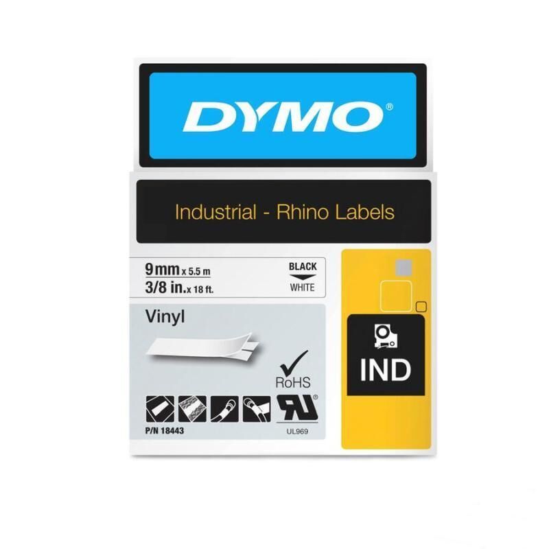 Dymo Rhino Black on White 9 mm Tape