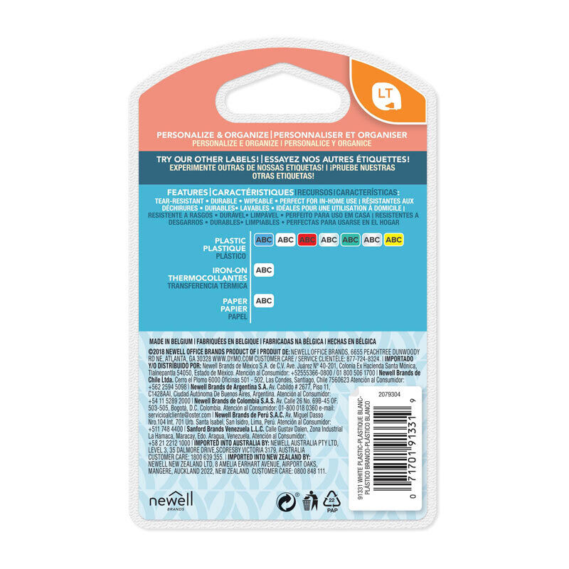 Dymo LT LetraTag Plastic 12 mm x 4m White