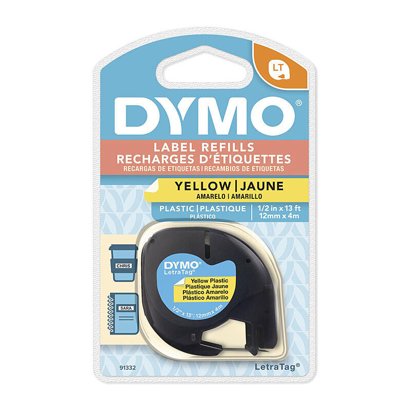 Dymo LetraTag Plastic Tape 12 mm x 4m Yellow