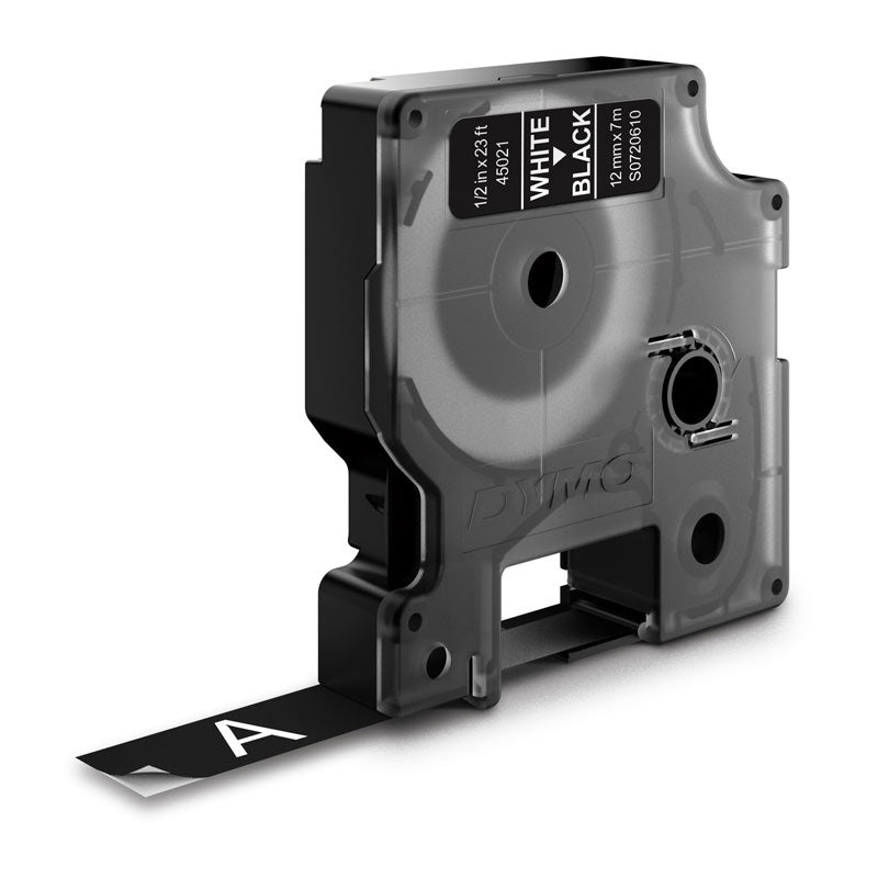 Dymo D1 Label Tape White on Black 12 mm x 7m