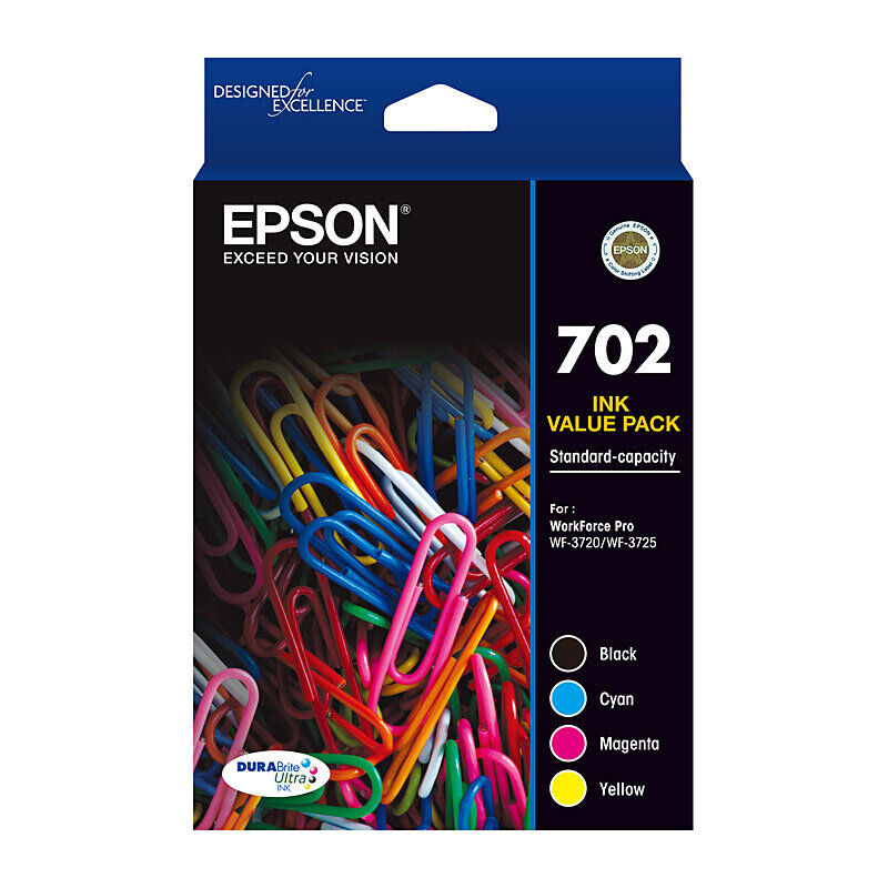 Epson 702 CMYK Colour Pack - 1 Black, 1 Cyan, 1 Yellow, 1 Magenta
