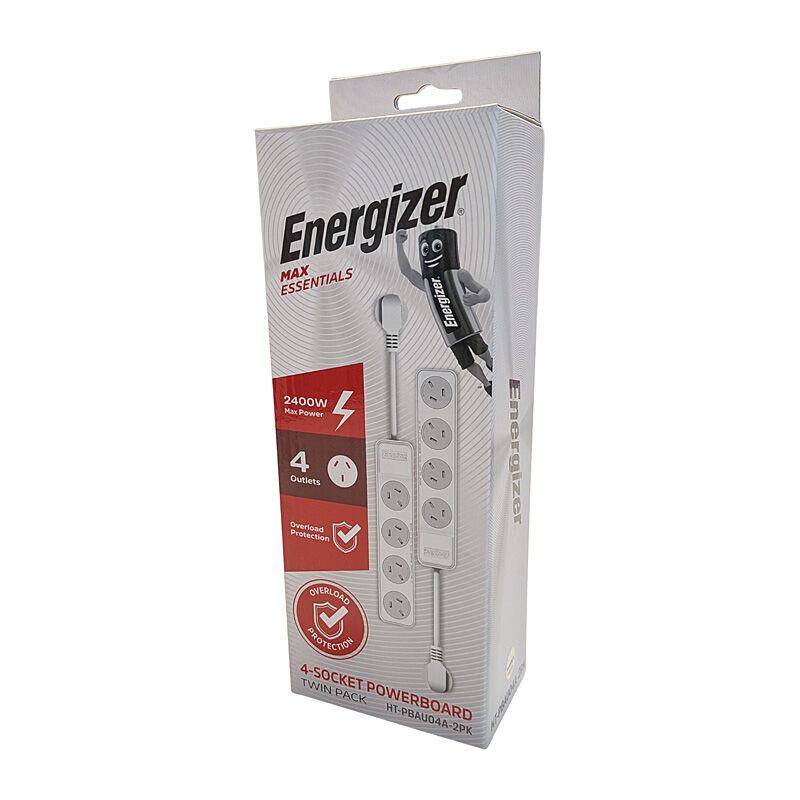 Energizer 4-Port Powerboard Surge Protection - Pack of 2