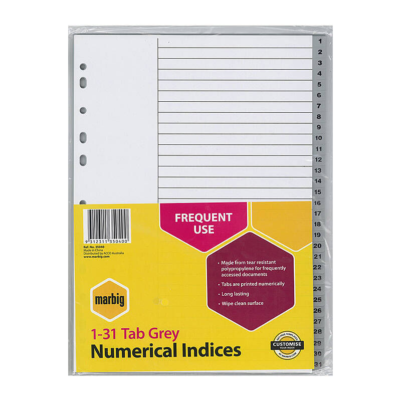 Marbig Indices Grey A4 - 1 -31 Tabs