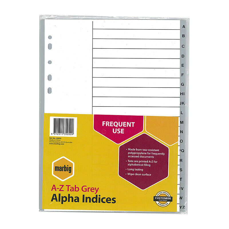 Marbig Indices Grey A4 - A -Z Tabs
