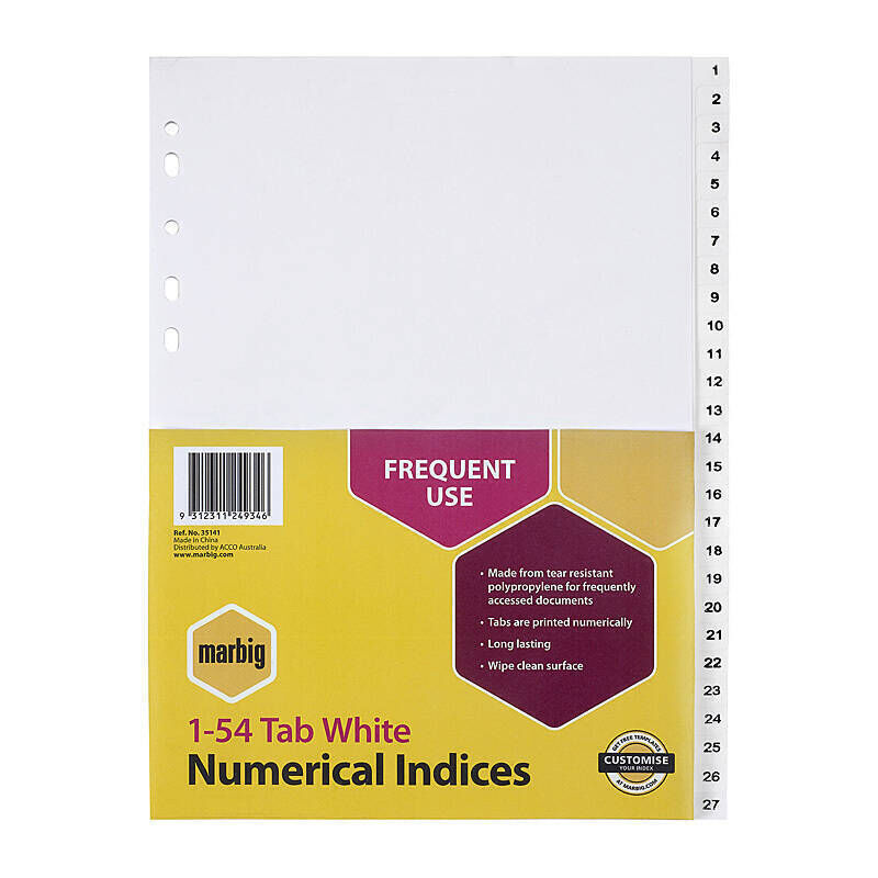 Marbig Indices White A4 - 1 -54 Tabs