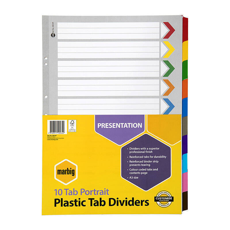 Marbig Dividers Portrait Reinforced Board A3 - 10 Tabs
