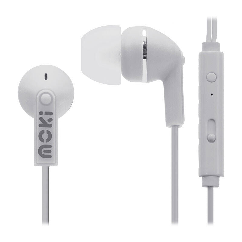 Moki Noise Isolating Earbuds with Mic - White