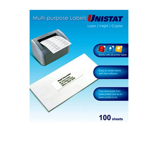 Avery - Unistat Laser Inkjet Printer Labels - 105 x 74mm - 8 Labels per Sheet - Box of 100 Sheets