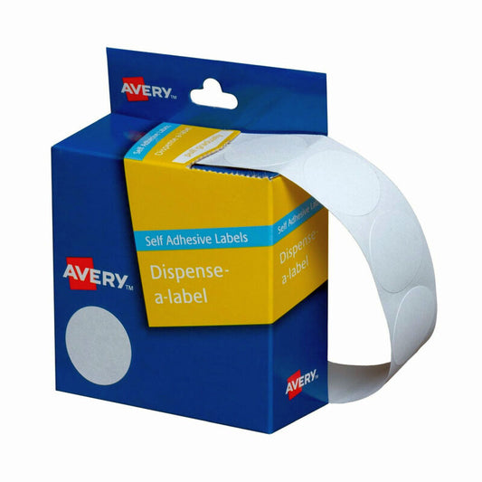 Avery White Round Labels in Dispenser - 24 mm Diameter - Roll of 550 Labels
