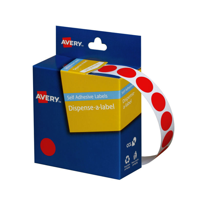 Avery Dispenser Red Dot Stickers - 14mm - Roll of 1050