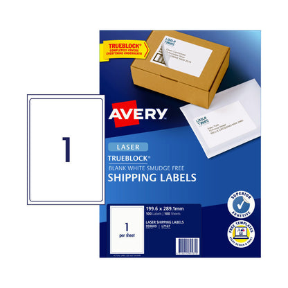 Avery L7167 Laser Labels - 199.6 x 289.1mm - Full Sheet - 1 Label per Sheet - Pack of 100 Sheets