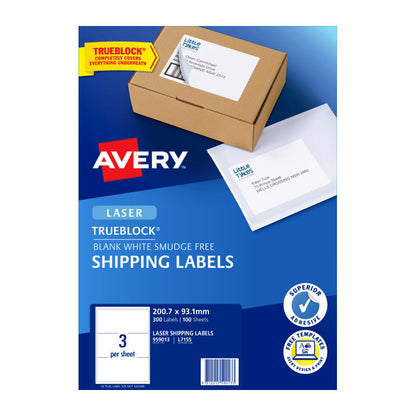 Avery L7155 Laser Labels - 3 Labels per Sheet - Pack of 100 Sheets - 200.7 x 93.1mm