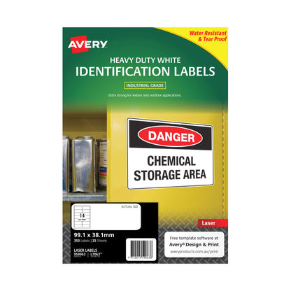 Avery L7063 Heavy Duty Laser Labels - 99.1 x 38.1mm - 14 Labels per Sheet - Pack of 25 Sheets