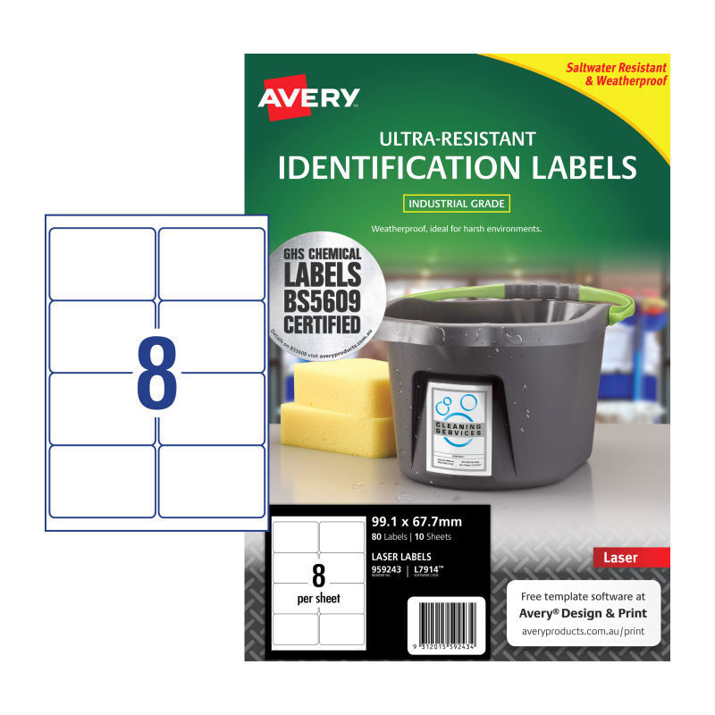 Avery L7914 Outdoor Laser Labels - 99.1 x 57mm - 8 Labels per Sheet - Pack of 10