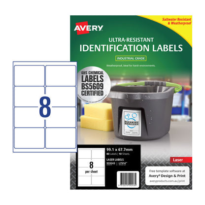 Avery L7914 Outdoor Laser Labels - 99.1 x 57mm - 8 Labels per Sheet - Pack of 10