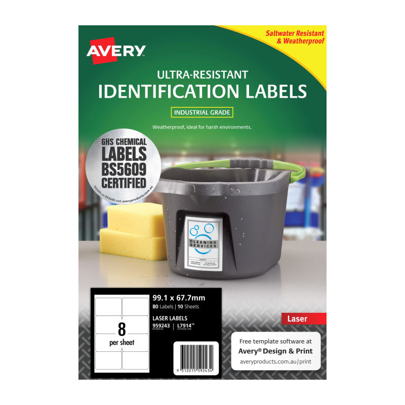 Avery L7914 Outdoor Laser Labels - 99.1 x 57mm - 8 Labels per Sheet - Pack of 10