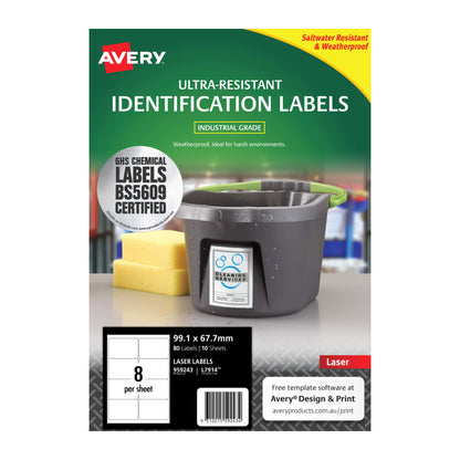 Avery L7914 Outdoor Laser Labels - 99.1 x 57mm - 8 Labels per Sheet - Pack of 10