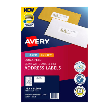 Avery L7651 QuickPEEL Laser Labels - 65 Labels per Sheet - Pack of 10