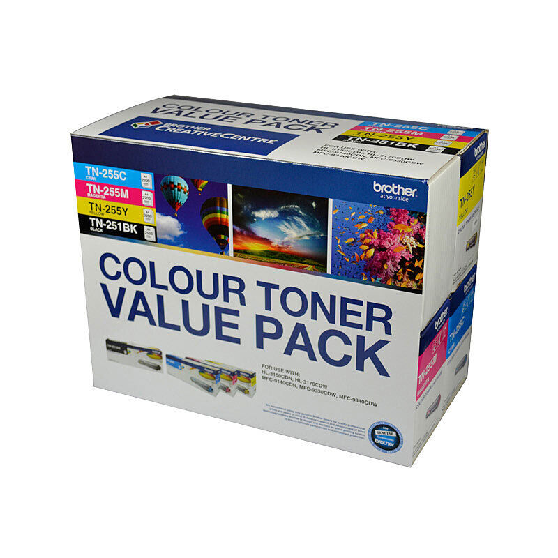 Brother TN25x Colour Toner Value 4 Pack - 1 TN-251B Black, 1 TN-255C Cyan, 1 TN-255Y Yellow, 1 TN-255M Magenta