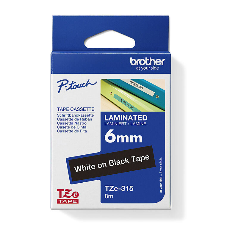 Brother TZe-315 Label Tape - White on Black - 6 mm