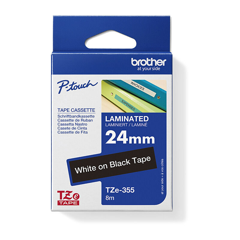Brother TZe-355 Label Tape - White on Black - 24 mm