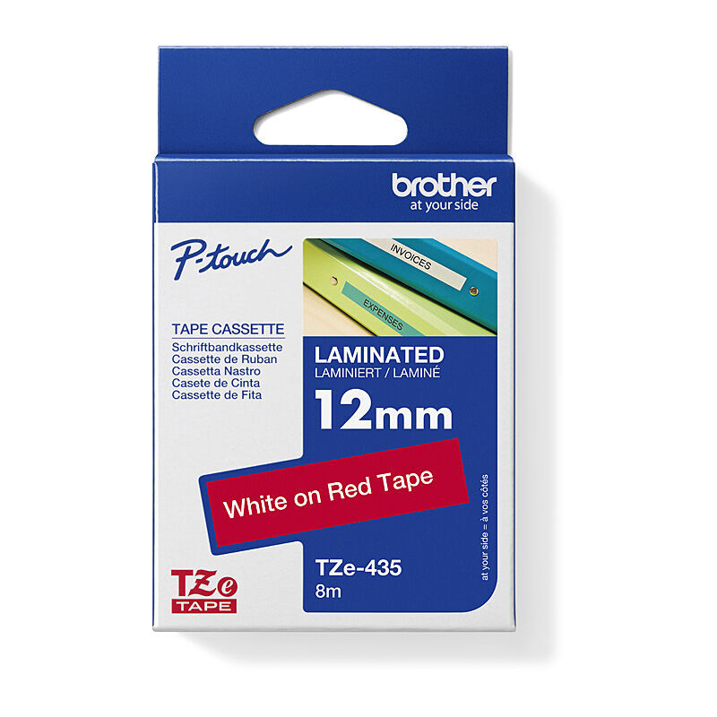 Brother TZe-435 Label Tape - White on Red - 12 mm