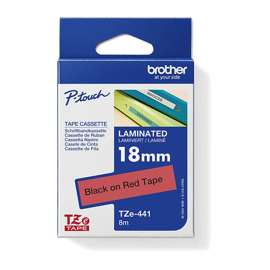 Brother TZe-441 Label Tape - Black on Red - 18 mm