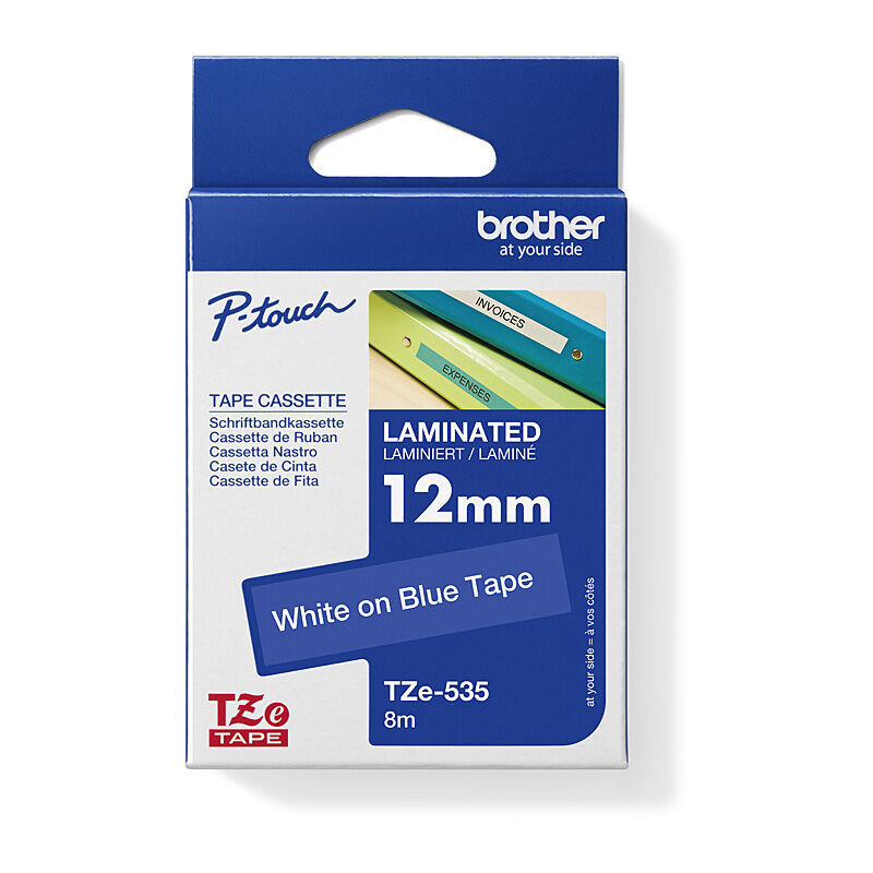 Brother TZe-535 Label Tape - White on Blue - 12 mm x 8m