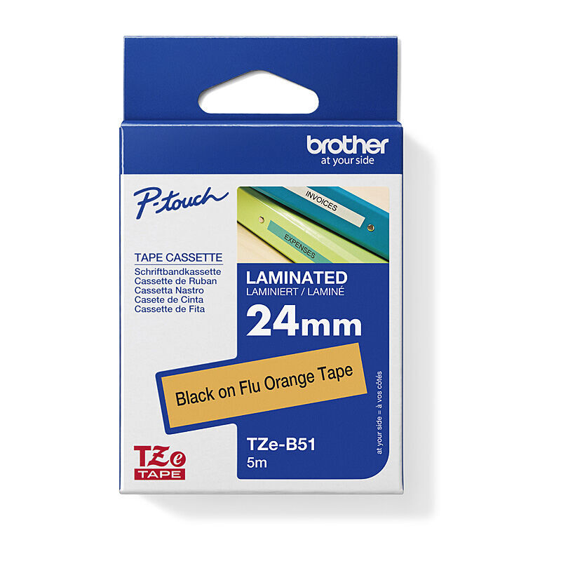 Brother TZe-B51 Label Tape - Black on Fluorescent Orange - 24 mm x 5m