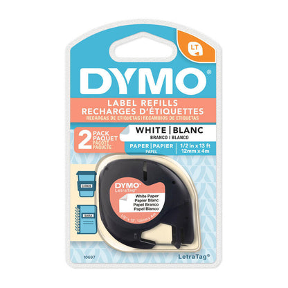 Dymo LT LetraTag Plastic 12 mm x 4m White - 2 Pack