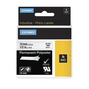 DymoRhino Black on White 12mm Tape
