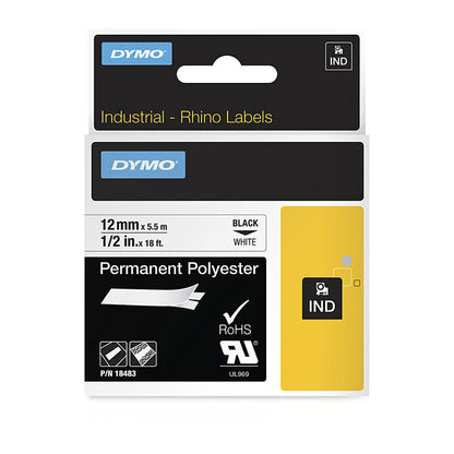 DymoRhino Black on White 12mm Tape