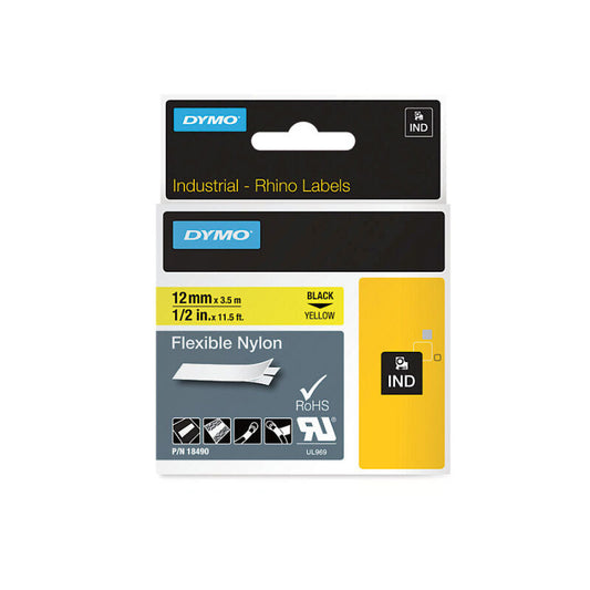 Dymo Rhino Nylon Tape 12 mm Black/Yellow