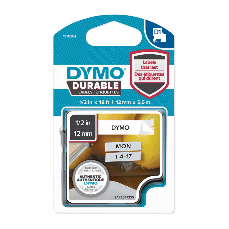 Dymo D1 Durable Black on White 12 mm x 5.5m
