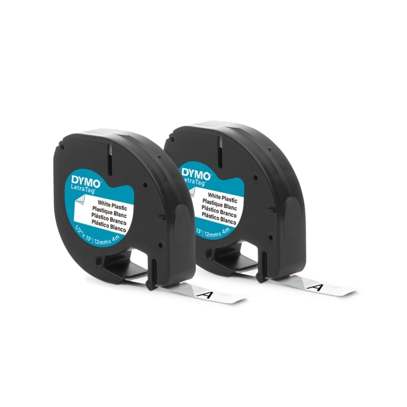 Dymo LT LetraTag Plastic 12 mm x 4m White Pack of 2
