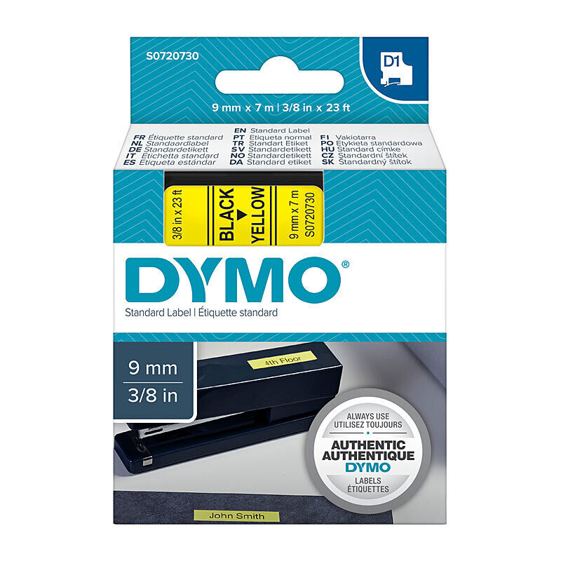 Dymo D1 Label Tape Black on Yellow 9 mm x 7m