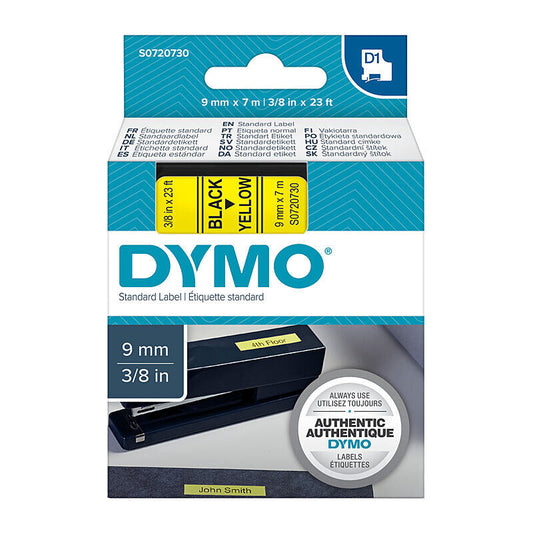 Dymo D1 Label Tape Black on Yellow 9 mm x 7m