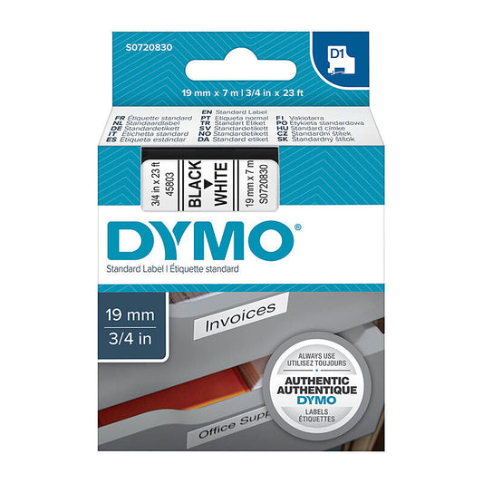 Dymo D1 Label Tape Black on White 19 mm x 7m