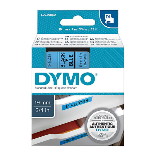 Dymo D1 Label Tape Black on Blue 19 mm x 7m