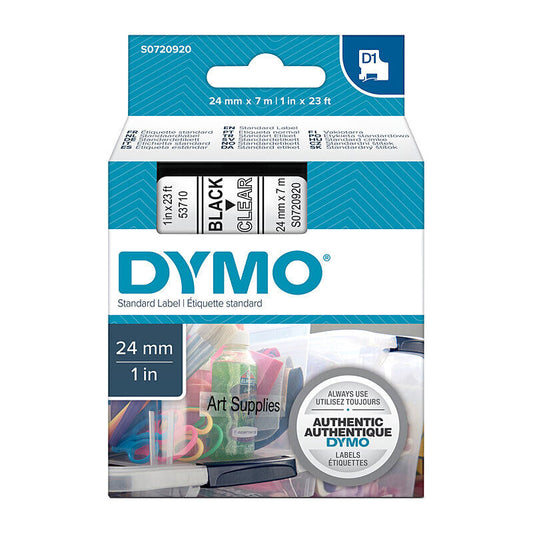 Dymo D1 Label Tape Black on Clear 24 mm x 7m