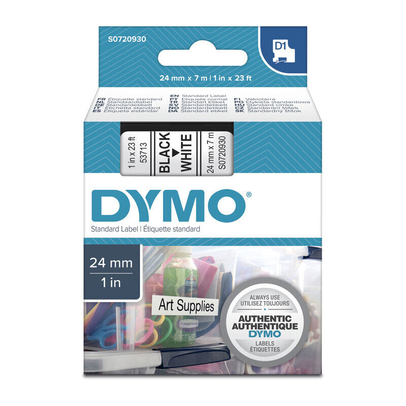 Dymo D1 Label Tape Black on White 24 mm x 7m