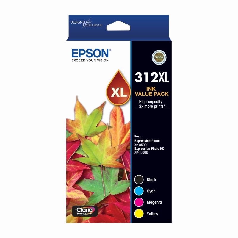 Epson 312XL CMYK Colour Pack - 1 Black, 1 Cyan, 1 Yellow, 1 Magenta