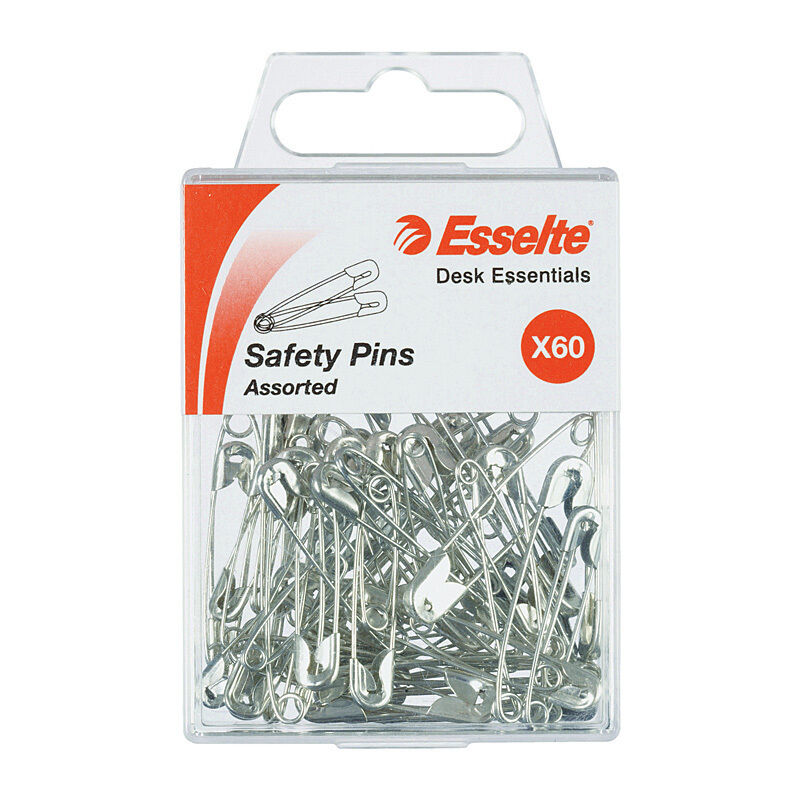 Esselte Safety Pins - Pack of 60 - Assorted Sizes - Silver