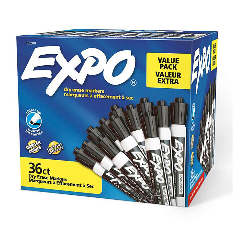 Expo Dry Erase Whiteboard Marker Chisel Black Box of 36